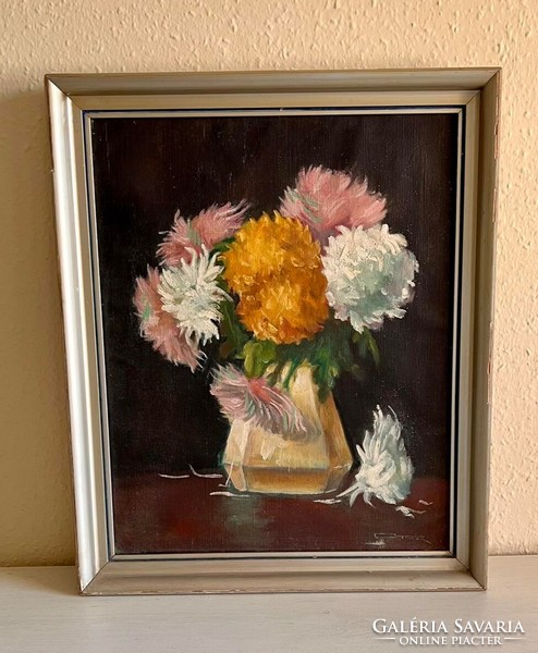 Medium size modern chrysanthemum flower still life oil painting