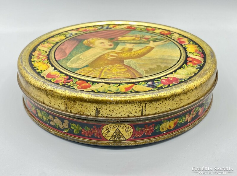 Old round Weiss Manfred Globus candied fruit metal box 1930