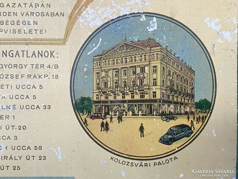 Első Magyar Biztosító reklám naptár reklámtábla 1920-30