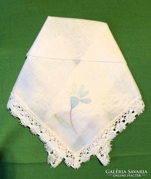 Nice embroidered, lace-edged, batiste small tablecloth or napkin
