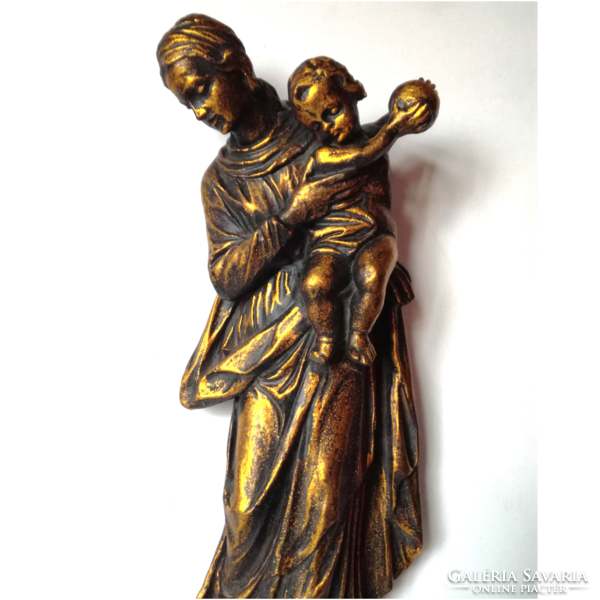 Bronzed ceramic statue of Mary with the child Jesus