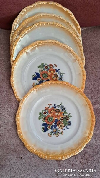 Antique Zsolnay flower pattern dessert plate. 5 Pcs.
