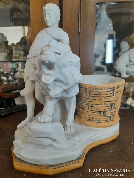 German, germany grafenthal unger, schneider & cie gladiator with lion bisquit porcelain figure. 25 Cm.