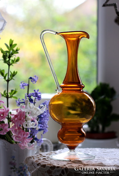 Amber glass slim pourer, carafe, bimini lauscha (?), Beautiful, airy, fantastic piece