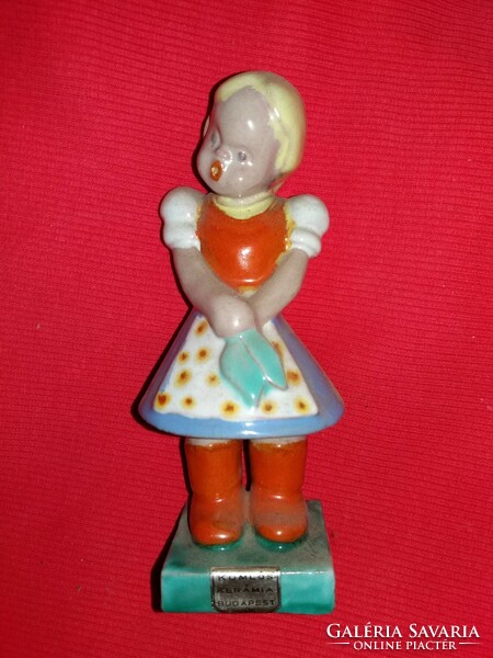 Antique extremely rare hop brothers ceramic figurine of a woman with a blue scarf 16 x 8 cm