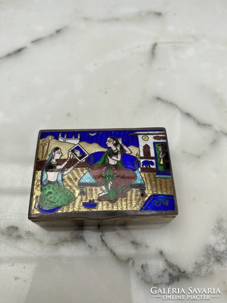 Antique silver enamel-painted box