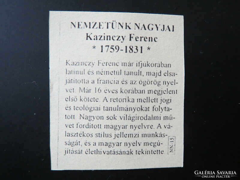 Nemzetünk nagyjai sorozat Ag.999 színezüst, Kazinczy Ferenc 1759-1831