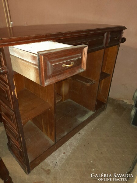 Occasional price! Custom-made wooden bar with copper handrails, wall shelf, 4 wooden chairs.