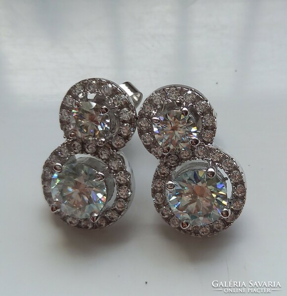 4.15Ct vvs1 h genuine round double stone moissanite diamond 925 sterling silver earrings