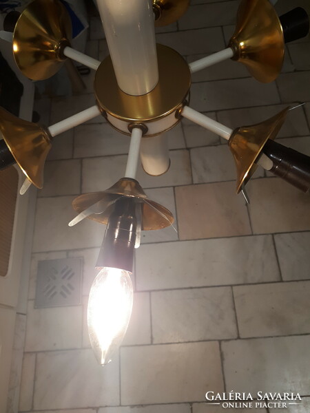 Space age retro sputnik deer chandelier with 6 burners with cracked amber shades