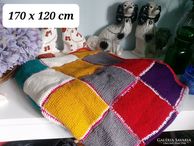 Szép, színes, kötött kézimunka takaró, kanapé takaró 170 x 120 cm