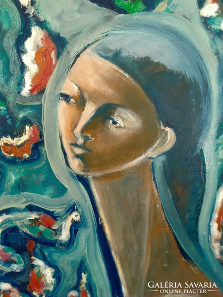 Hölgy a kertben Darmo Éva festménye
