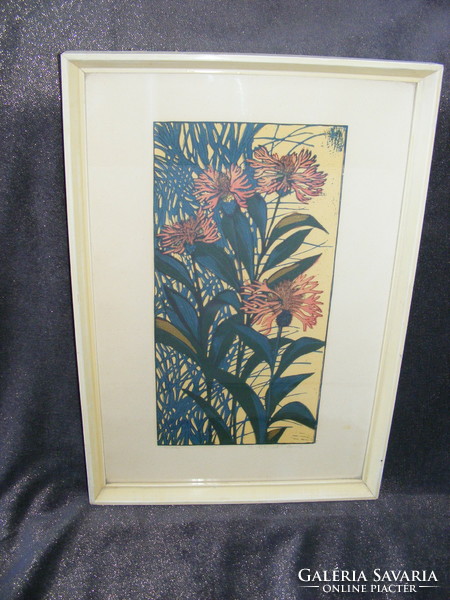 Németh András : Virág  Méret: 50 cm x 37.5 cm kép 1973