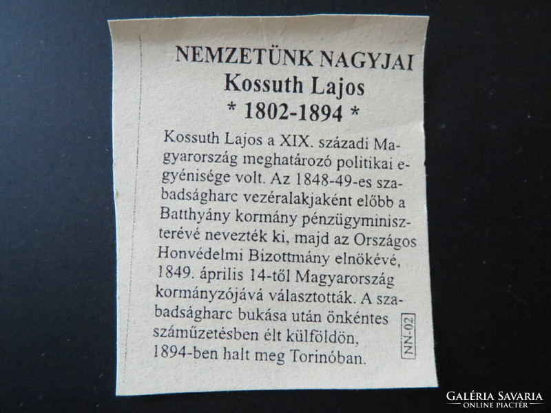 Nemzetünk nagyjai sorozat Ag.999 színezüst, Kossuth Lajos 1802-1894