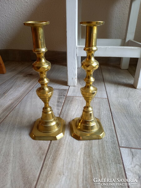 Beautiful pair of antique copper candle holders (24.7 cm)