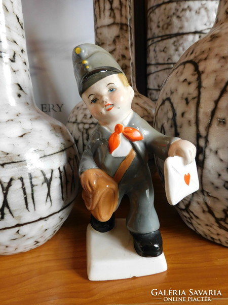 Old Kispest granite postman figure with small scratches