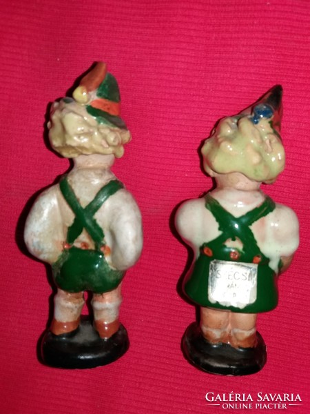 Antik jelzett Szécsi Jolán kerámia figura páros Tiroli viseletes gyermekek egybe 12 X 4 cm 2.