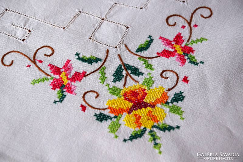 Antique Old Festive Cross Stitch Hand Embroidered Large Tablecloth Tablecloth Tablecloth Set of 6 Napkins