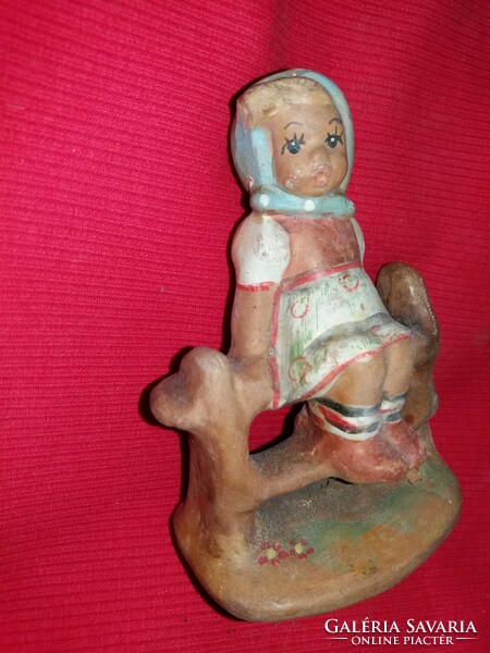 Antique Hungarian ceramic figurine after Hummel porcelain copy of a girl sitting on a fence 11 x 8 cm