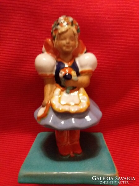 Antique Jolán Matyó of Szécs in costume ceramic little girl rare figurine 14 x 10 cm according to pictures