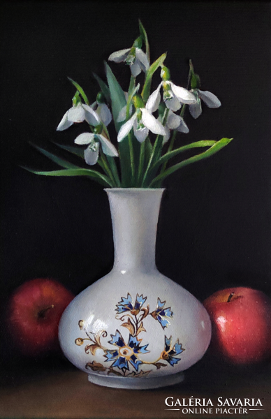 Buttercup Grell: still life with snowdrops - oil painting 20x30cm