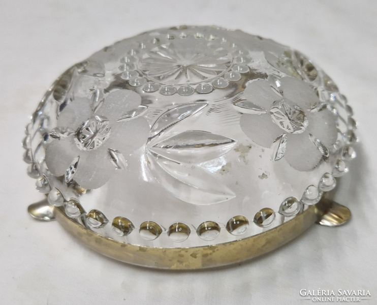 Old, metal-rimmed, polished, crystal ashtray in perfect condition