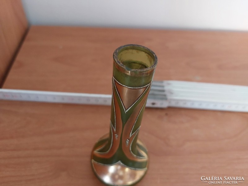 Antik kisméretű, zöld - arany (Cseh?) üvegváza felírattal