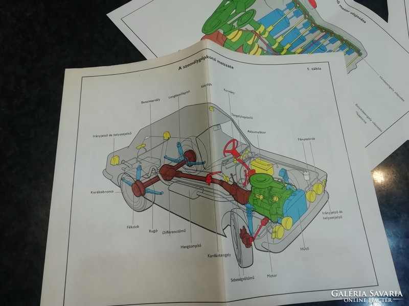 Retro Személygépkocsi szerkezeti rajz, metszet, 24 tábla