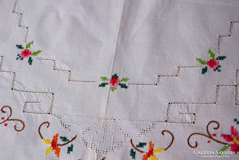 Antique Old Festive Cross Stitch Hand Embroidered Large Tablecloth Tablecloth Tablecloth Set of 6 Napkins