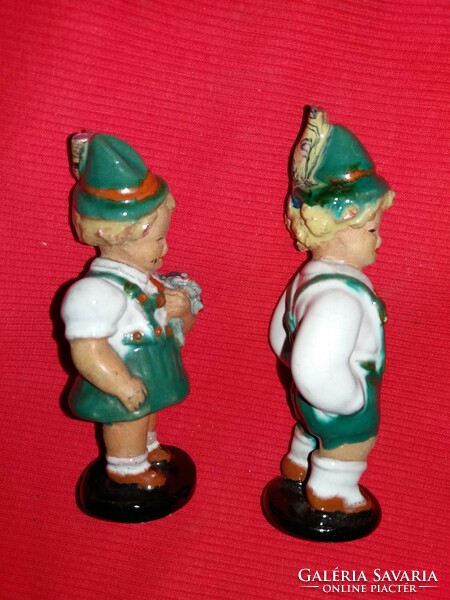 Antique marked Szécs jolán ceramic figure pair children in Tyrolean costume together 12 x 4 cm 1.