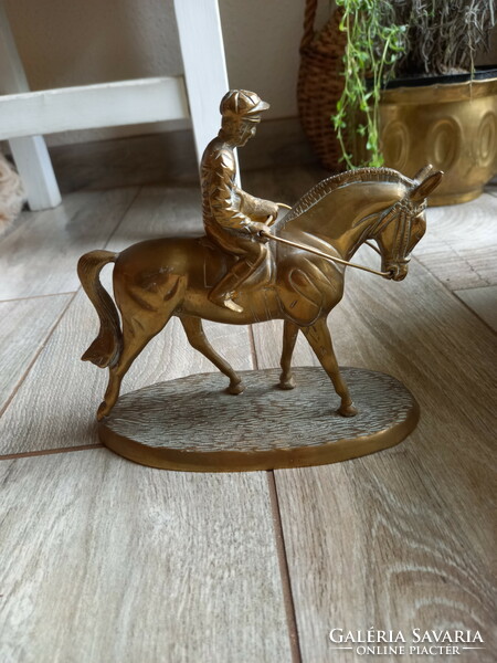 Wonderful old copper equestrian statue (16.3x17.2x7.8 cm)
