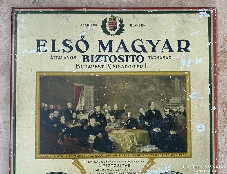Első Magyar Biztosító reklám naptár reklámtábla 1920-30
