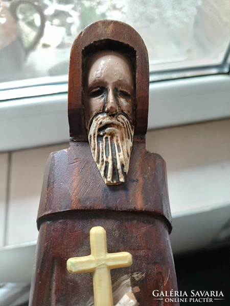 Monk-old religious wooden statue 42 cm