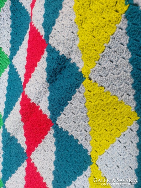 Beautiful, interesting pattern, colorful, crocheted needlework blanket, sofa blanket 145 x 130 cm