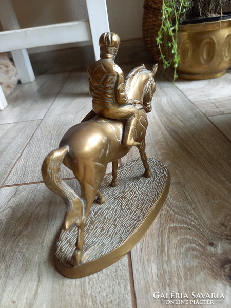 Wonderful old copper equestrian statue (16.3x17.2x7.8 cm)