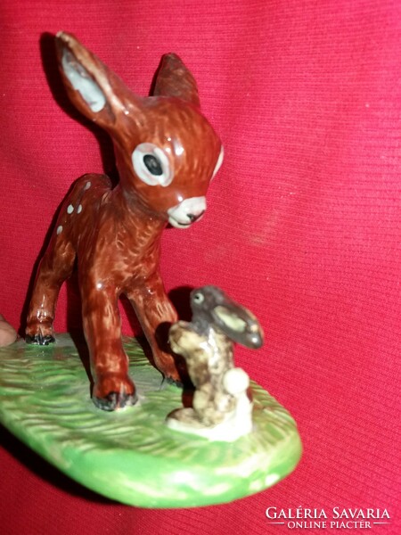 Antik magyar kerámia figura Izsépy Margit : Bambi kisnyúllal 11 X 15 cm