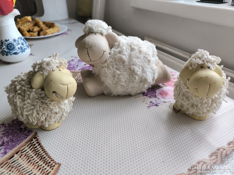 Wool lamb with ceramic body, 3 pieces for sale!