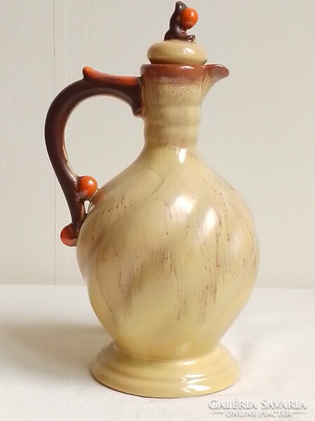 Antique Old Art Deco Drip Glazed Twisted Ribbed Ceramic Drink Bottle Spout Pitcher Jug