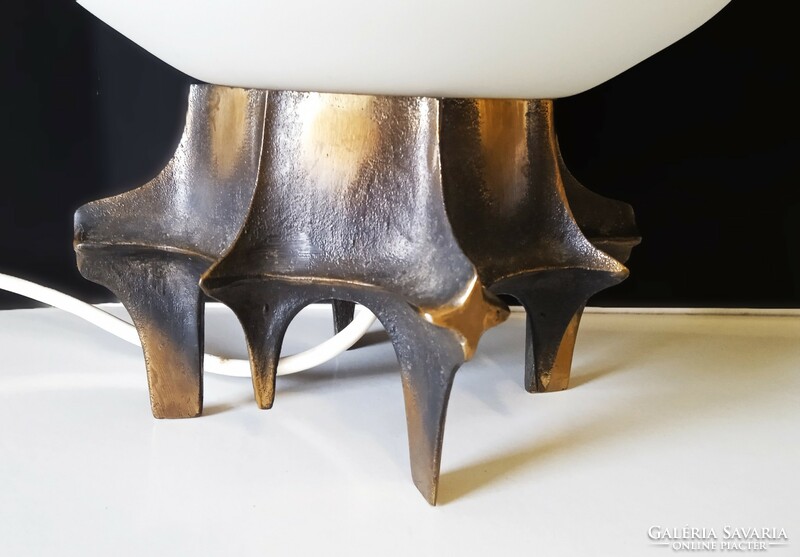 Zoltán Pap, Brutalist, marked, bronze bedside lamp, with original cover, 1960s