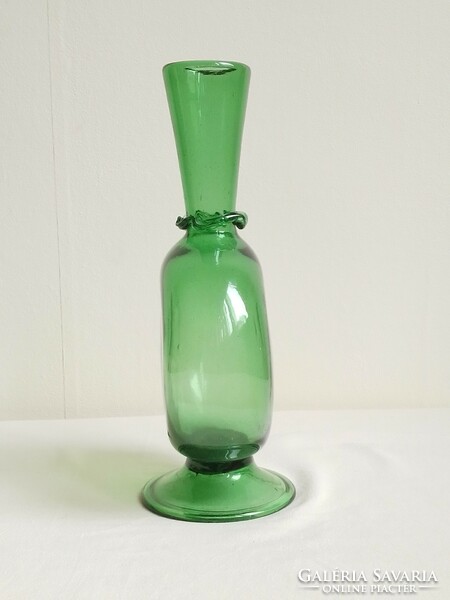 Antique old green blown huta glass base vase pouring bottle special shape 24 cm