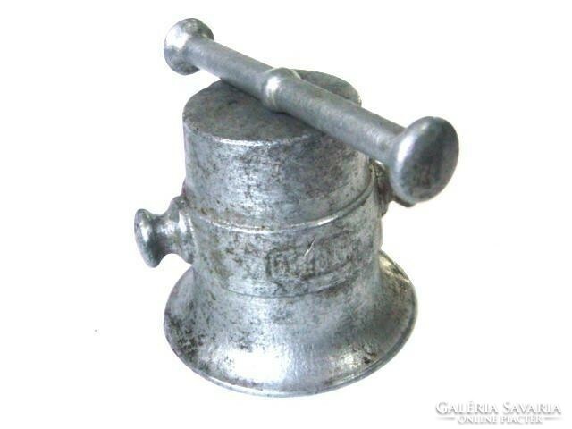 Silver colored antique aluminum mini mortar with pestle!...Mofém