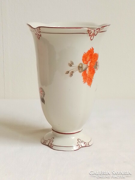 Antique old marked drasche Budapest porcelain urn vase flower pattern elegant bone-colored base 15.5 cm