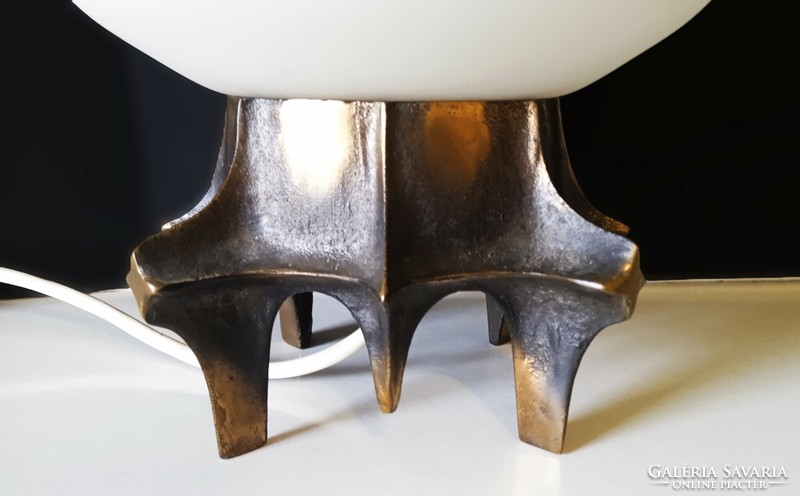 Zoltán Pap, Brutalist, marked, bronze bedside lamp, with original cover, 1960s