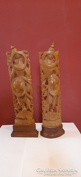 Indiai kézi faragású szantálfa szobor 2 db. 35 cm magas