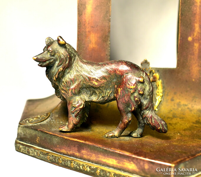 Antique dog figure bronze patina watch case
