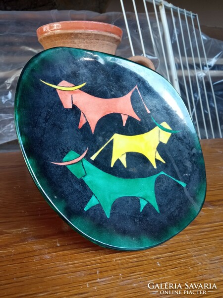 Art deco bull ceramic wall plate