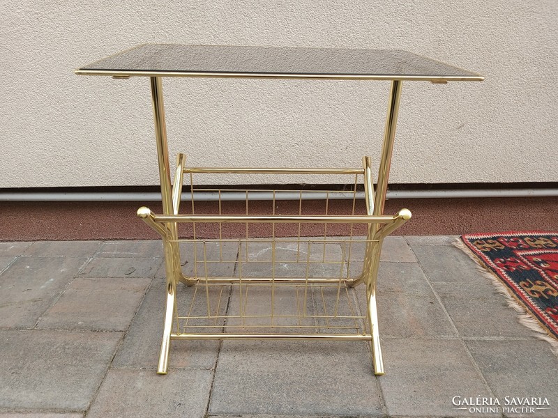 Hollywood regency copper newspaper holder table. Negotiable.