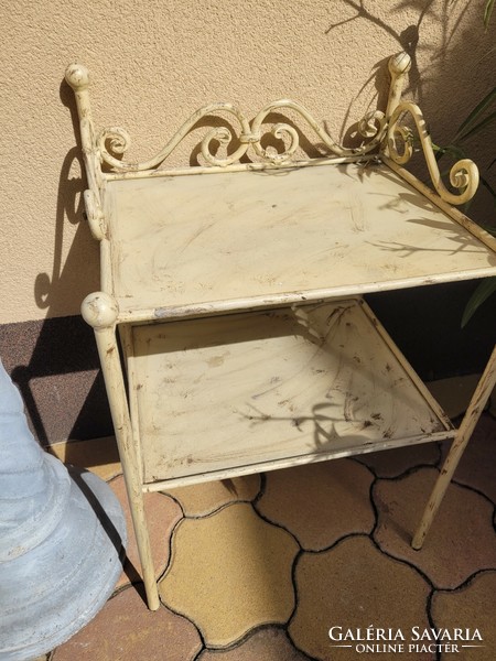 Pair of antique painted metal shelves