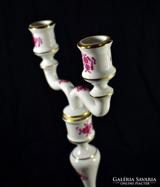 First-class two-pronged porcelain candle holder with Apponyi pattern from Herend