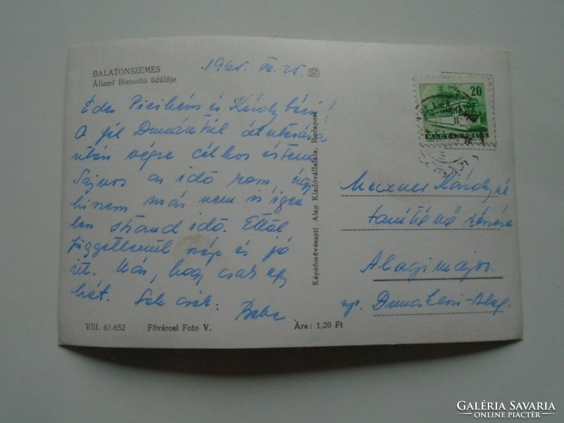 D201832 Balatonszemes - state insurance resort - old postcard - 1965